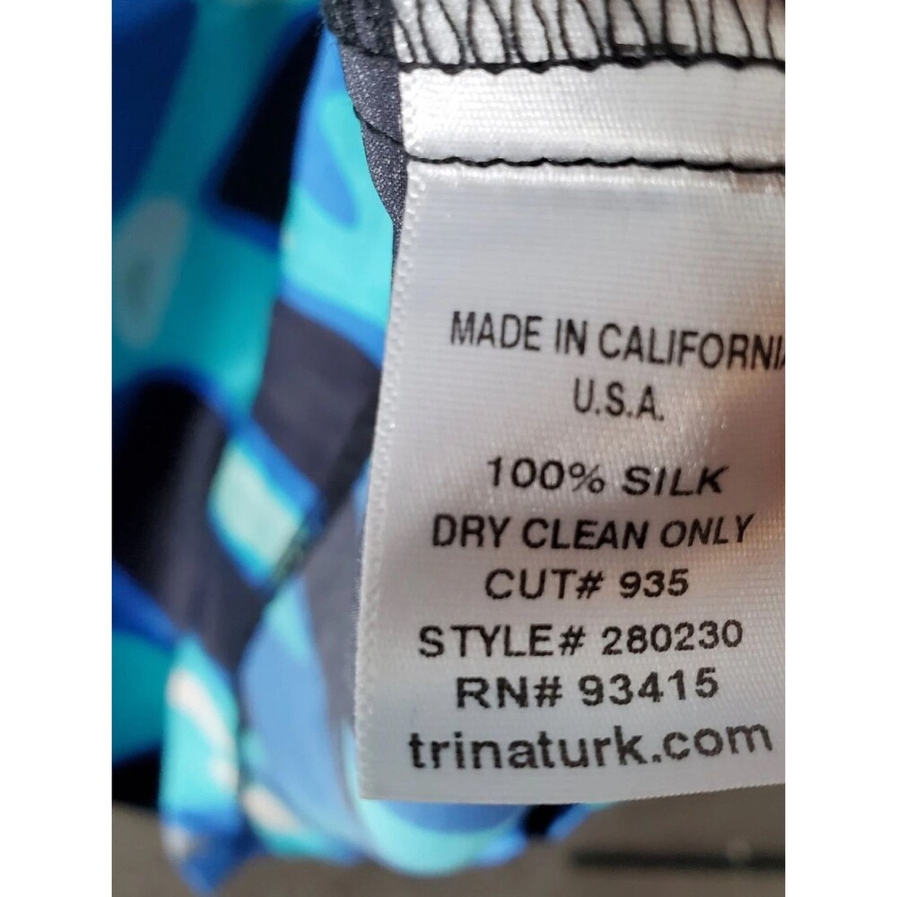 Trina Turk 100% Silk Abstract Shift Dress Size 0 Blue Aqua Bell Sleeve M - Picture 5 of 6